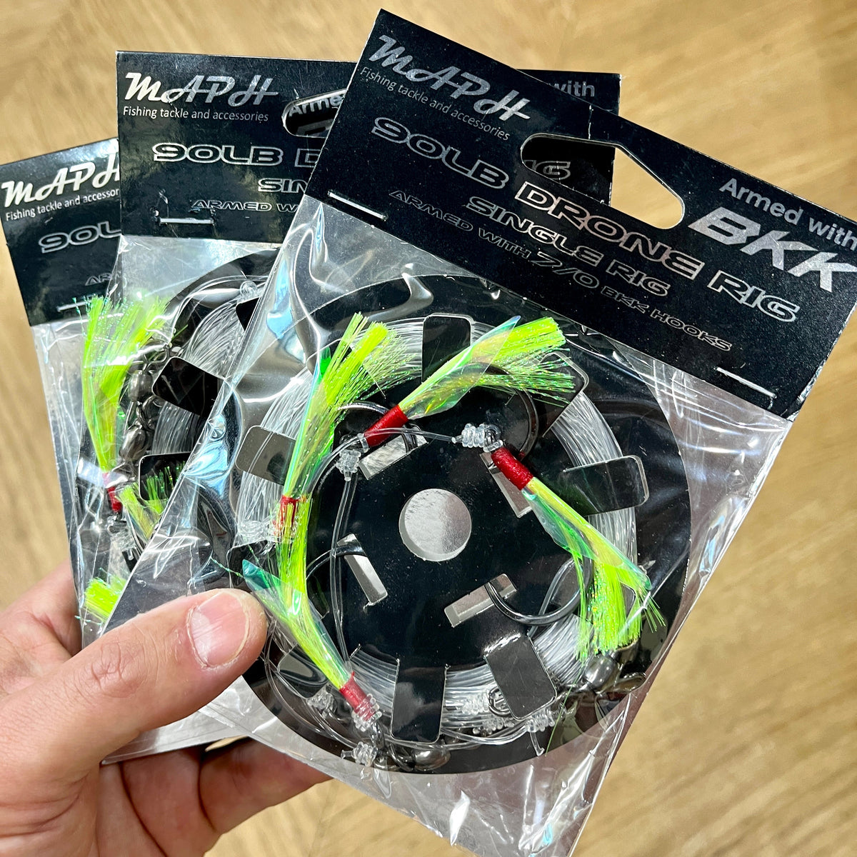 Drone fishing rigs and pre-tied tackle